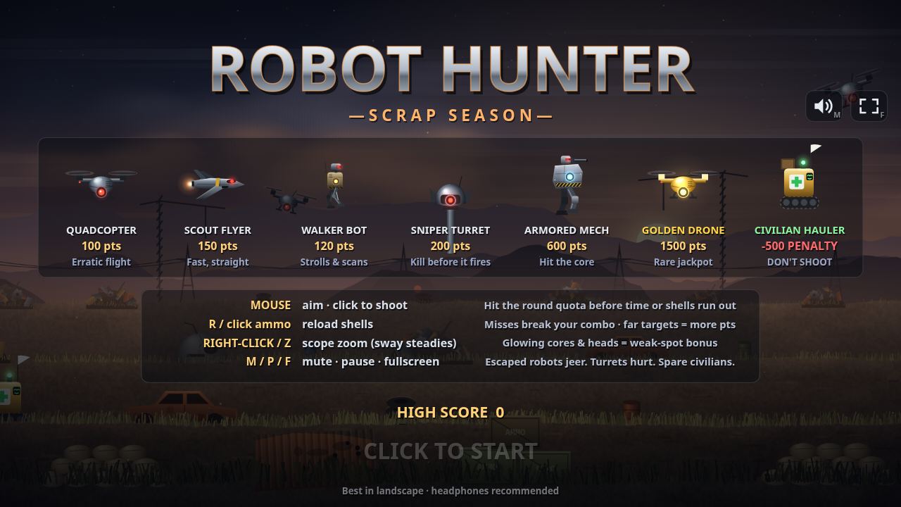 Robot Hunter: Scrap Season title screen